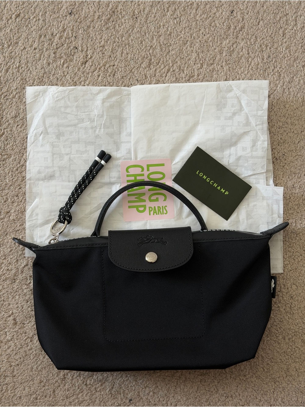MINT Lonchamp Le Pliage Energy Black Pouch Vanity Bag